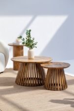 Caramel Nesting Round Wood Coffee Table Set - Image 2