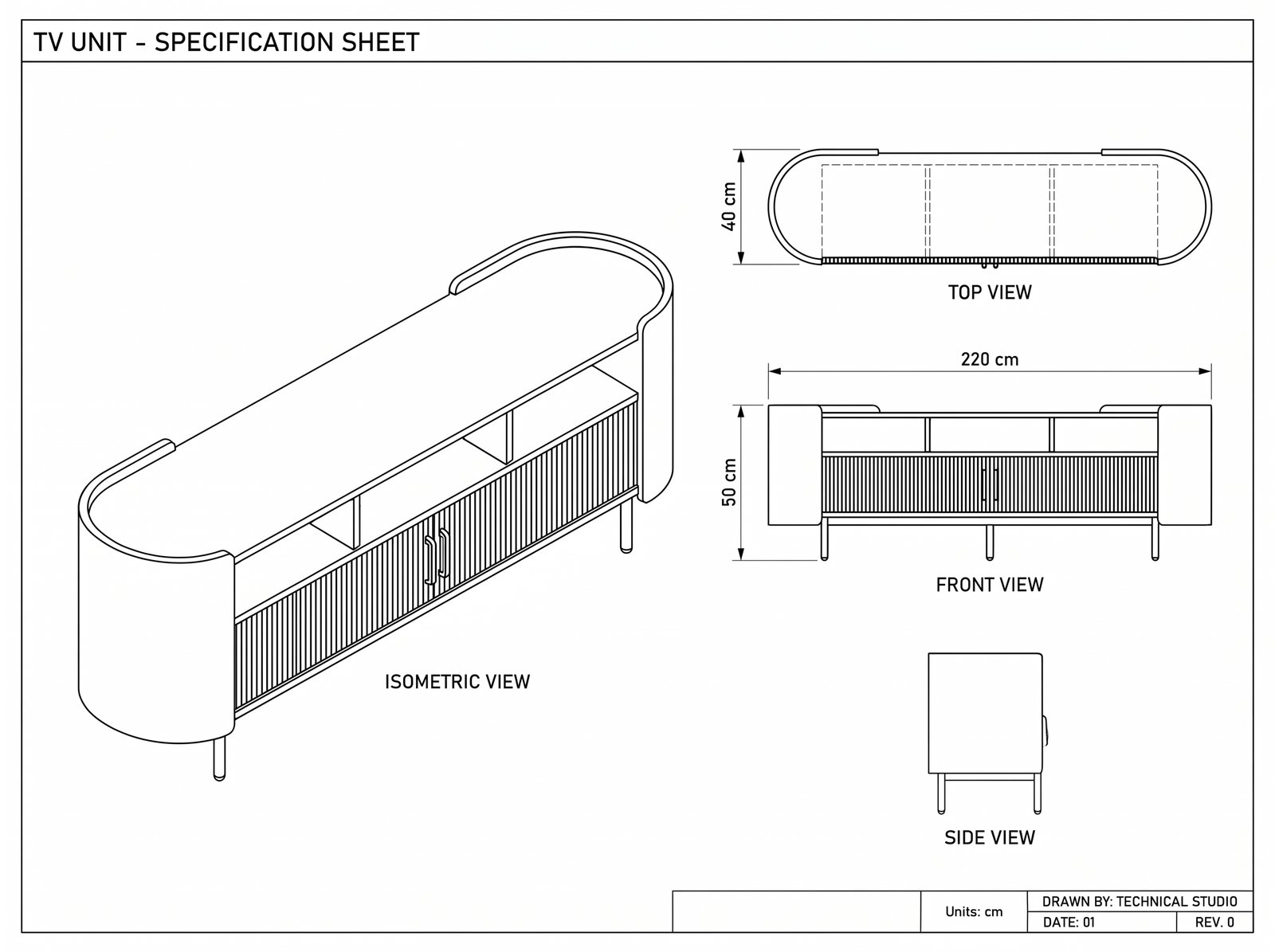 KINGSLEY Tv Unit technical dimensions drawing